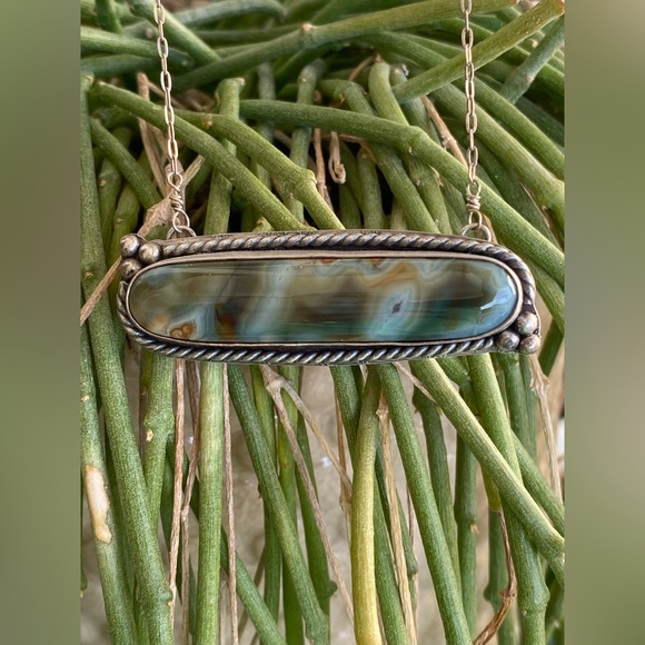 Frogskin Jasper Sterling Bar Necklace - Picture 4 of 6
